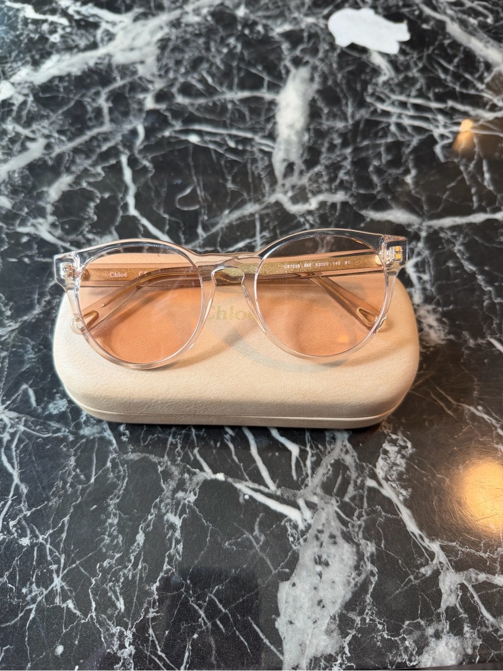 Chloe Champagne Pink Round Sunglasses with Pink Lenses